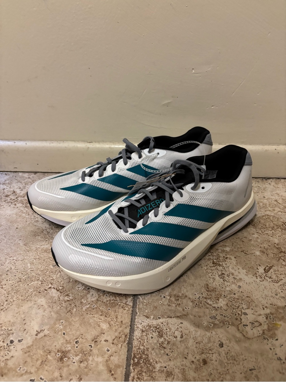 Adidas Adizero Boston 13 White Teal Grey JR4791 Men Size 10.5/13 NEW